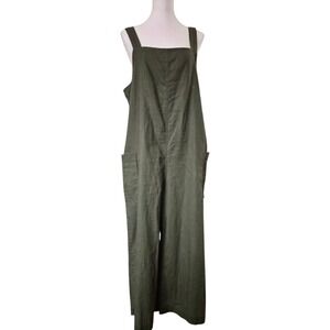 Max Studio Women's Olive Green Linen Blend Jumpsuit Wide Leg Utility Medium